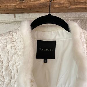 Talbots lined sweater vest with faux fur trim